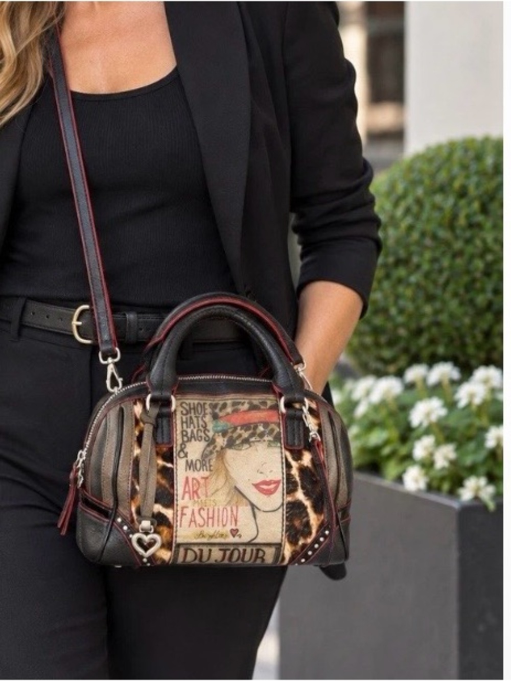 Brighton Fashionista Kiki Small Animal Print Studded Leather Satchel Crossbody